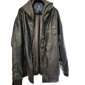 Rocawear Classic Faux Leather Bomber w/ hood Men's 6XL	 Black